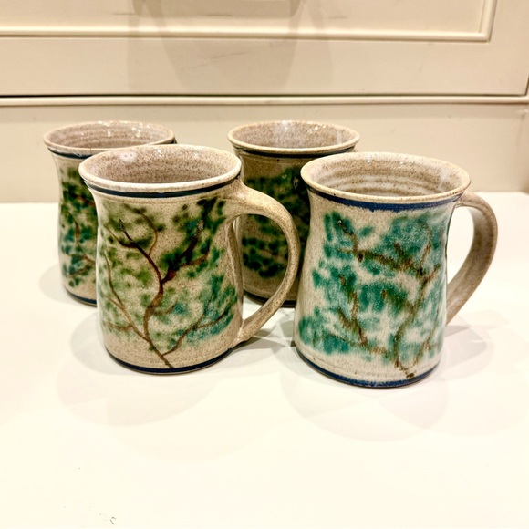 Handcrafted Hand Throw Ceramic Pottery Mugs Oak Tree Set of 4